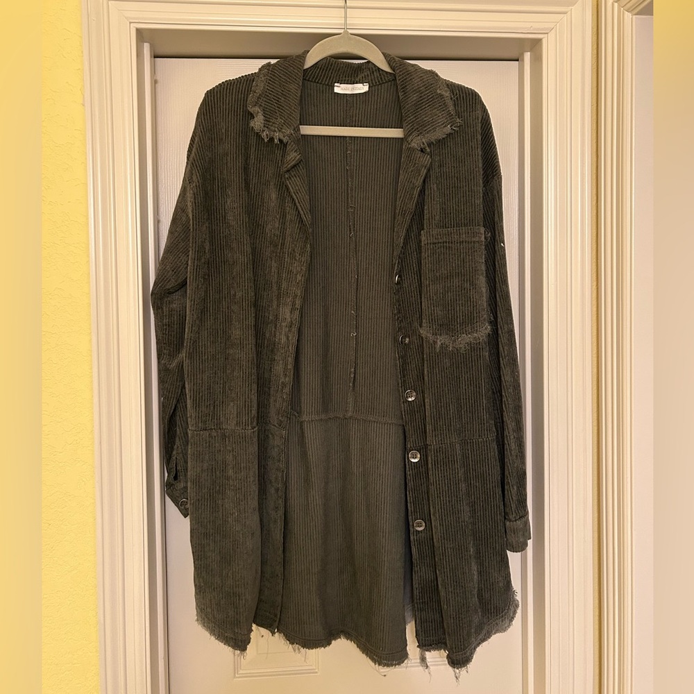 Army Green Corduroy Button-Up Shirt